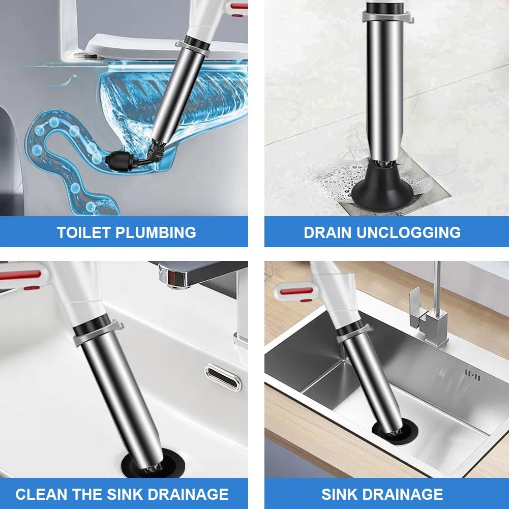 Juego de desatascadores de alta presión, bomba de alta presión con indicador de presión de aire, bomba de aire comprimido con 4 accesorios, limpiador universal de tuberías para inodoro, lavabo y ducha