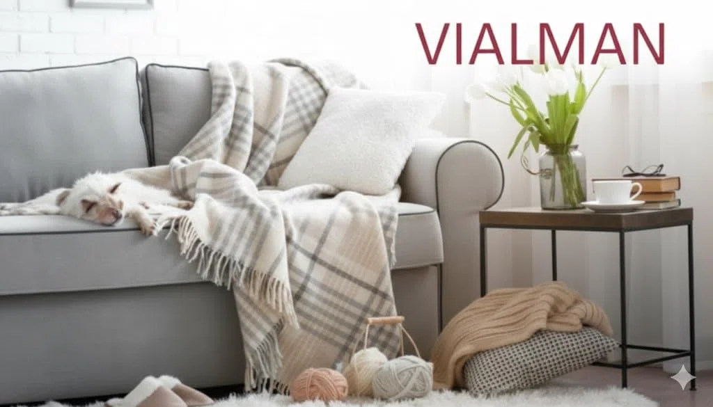 VIALMAN Fular Toscana 5 | Plaid Sofá | Colcha Multiusos | Tamaño 230x260cm | Colcha Gris