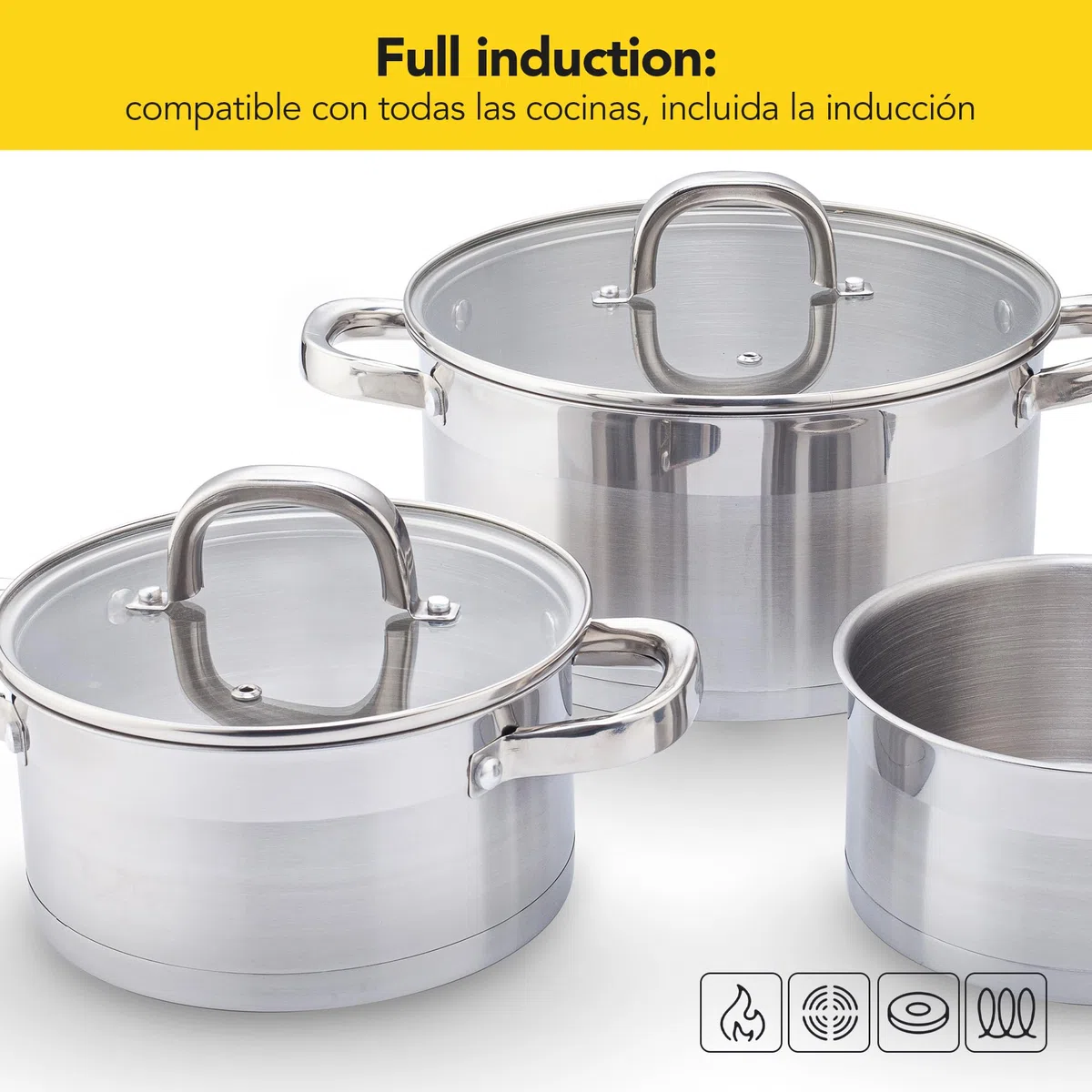 CASTEY - Olla Inox Essentials con Tapa 24 cm 5,4 L, Acero Inoxidable, Compatible con Inducción, Gas y Vitrocerámica, Olla Grande para Guisos y Sopas, Menaje de Cocina