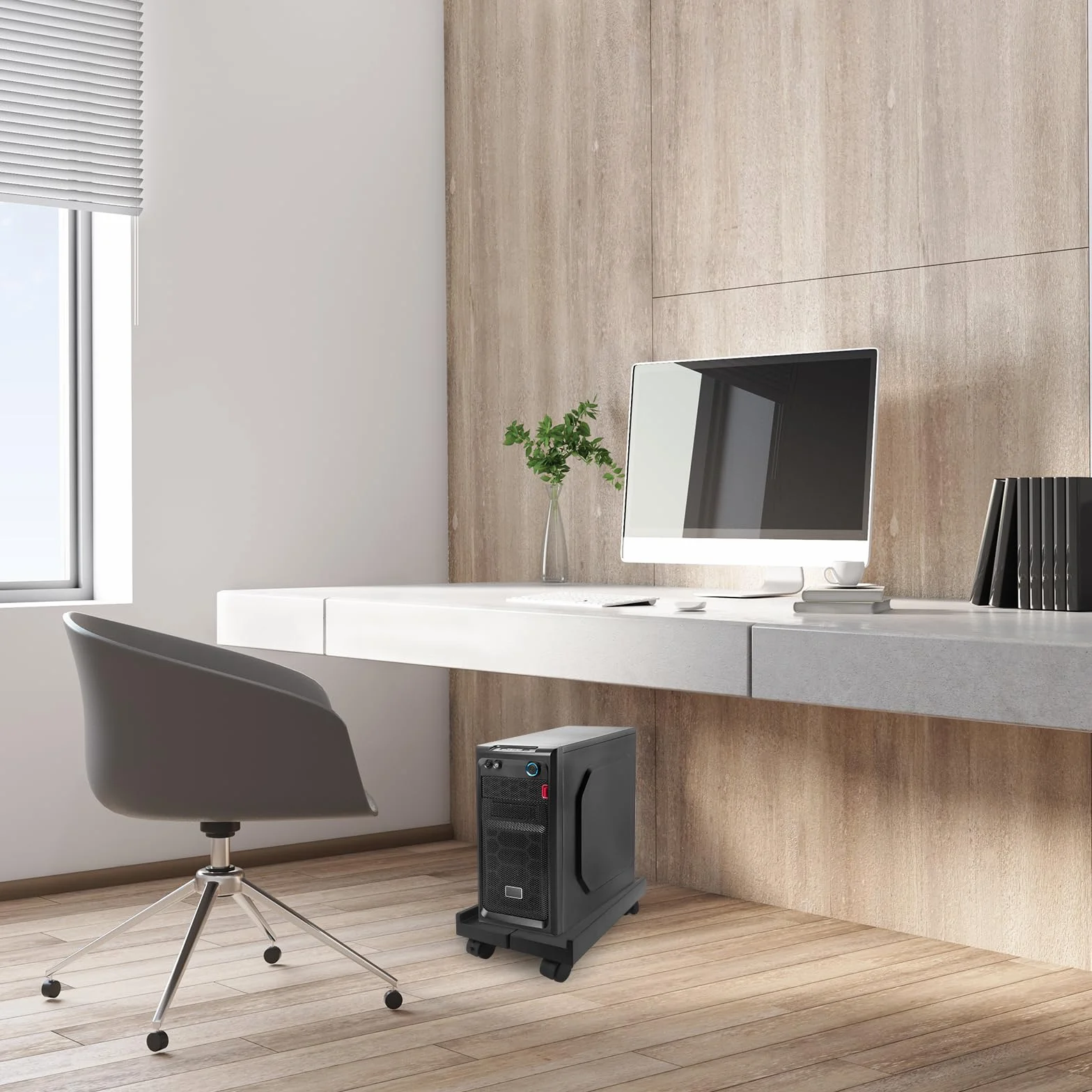 PC Stand Universal Ajustable PC Stand Móvil con 4 Ruedas, Soporte de La CPU para La Torre de Escritorio, PC de Juegos,PC-HALT-BK