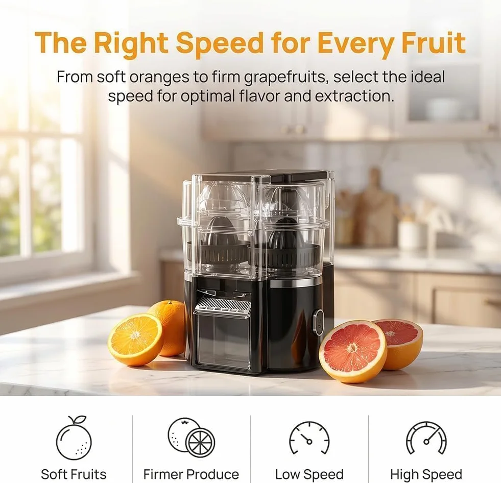 Exprimidor De Cítricos Automático De Doble Cabezal, Exprimidor Cítricos | Juice Maker con motor de 18000 Rpm, extractor de jugo inalámbrico de 2 velocidades para naranjas, limones y limas(Black)