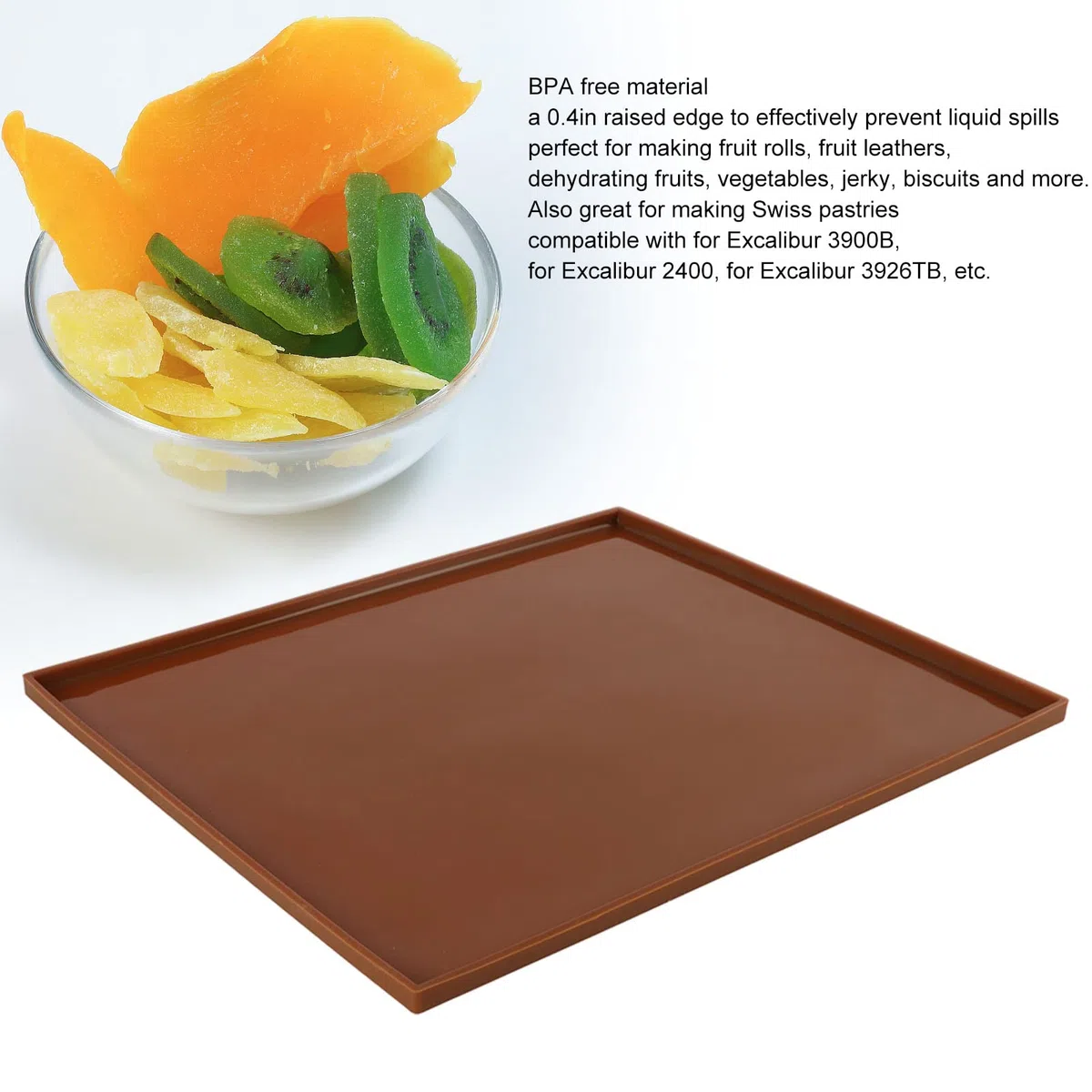 Alfombrillas Deshidratadoras De Silicona Con Borde, 4 Piezas Alfombrillas Deshidratadoras De Frutas Antiadherentes Reutilizables Compatible Con Excalibur 3926TB(coffe)