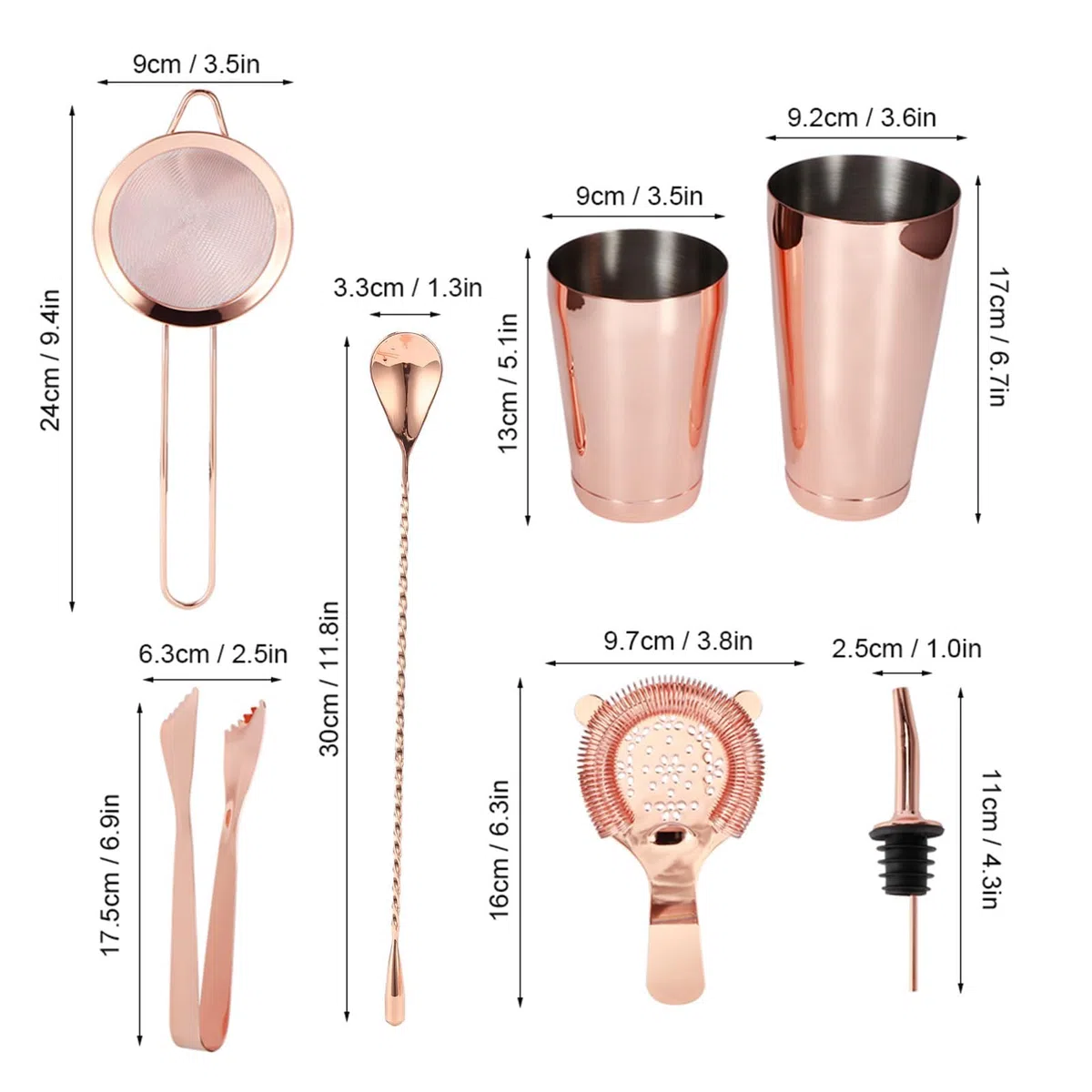 Juego de 11 cocteleras artesanales de acero inoxidable para barman, colador de cócteles, accesorios para fiestas en casa y barman (oro)