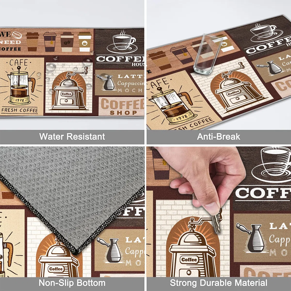 Juego de tapetes de cocina antideslizantes y lavables, 2 unidades, antifatiga, para decoración del hogar, oficina, escritorio de pie (estilo D, 43 x 75 + 43 x 150 cm)