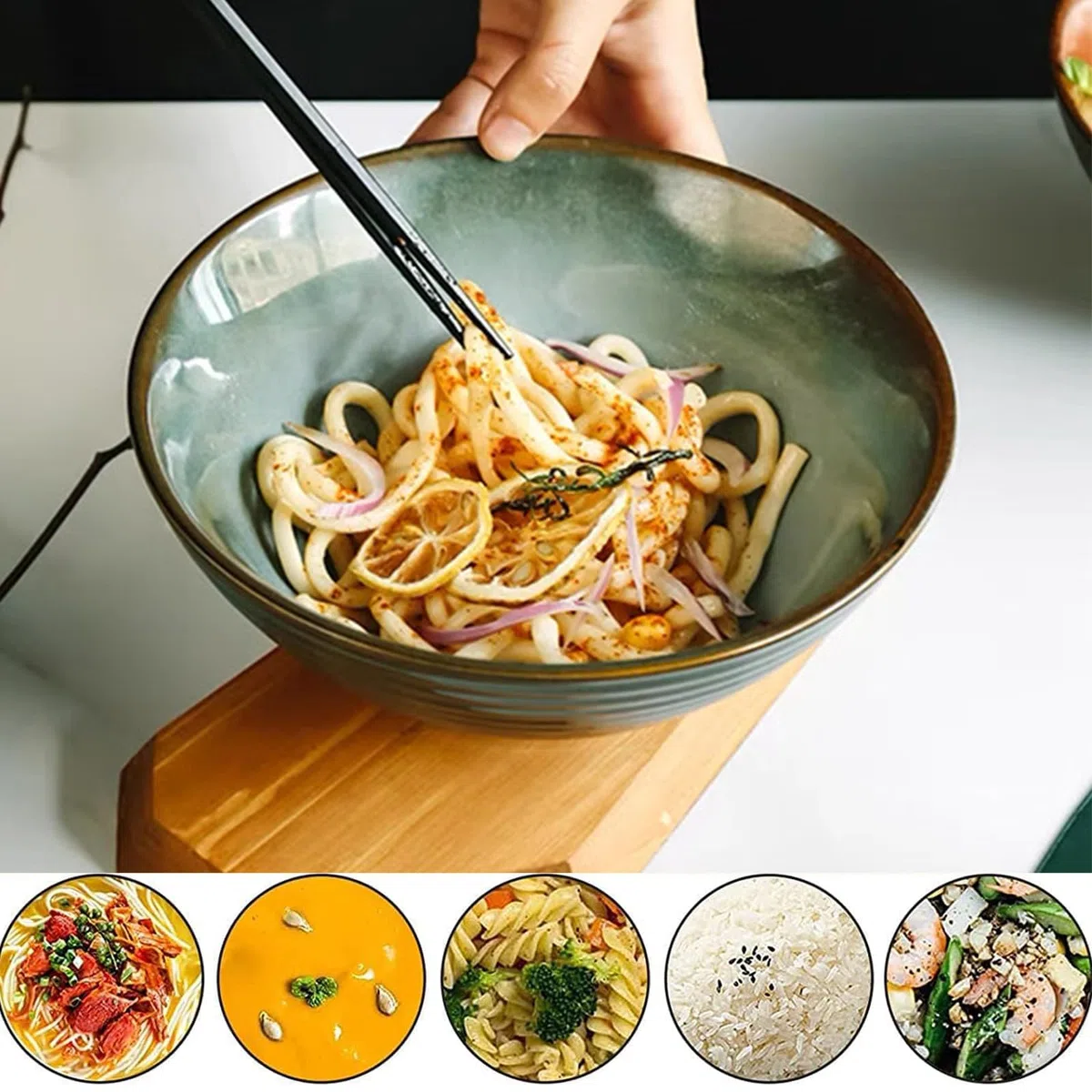 Ramen Bowl Set With Chopsticks and Spoon - Japanese Ceramic Soup Bowls, Vintage 1200ml Müslischalen, Ensaladera
