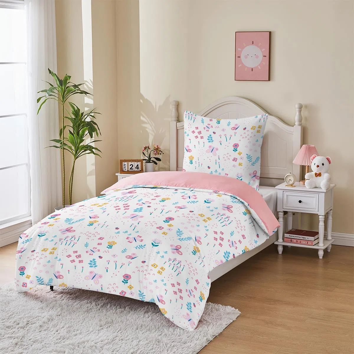 MUSOLEI - Funda nórdica de 140 x 200 cm, para niño, niña, 90 x 190 cm, 1 persona, flores, rosa, 3D, estampado con funda de almohada, 65 x 65