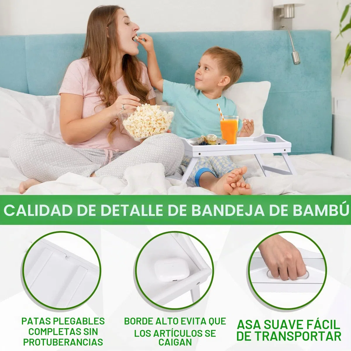 Bandeja de Cama, Mesa, Patas Plegables con Asas, Bandeja de Comida para el Desayuno para Comer en el sofá, Dibujar, Platos, Bandeja de bambú para Servir en el Regazo, Bandeja para Aperitivos