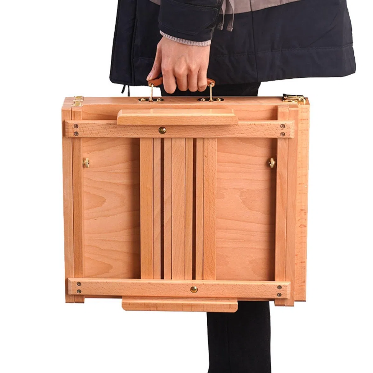 Caballete Maletín Portátil Caballete Mesa con Cajón Resistente Atril para Pintores, Color Madera Original