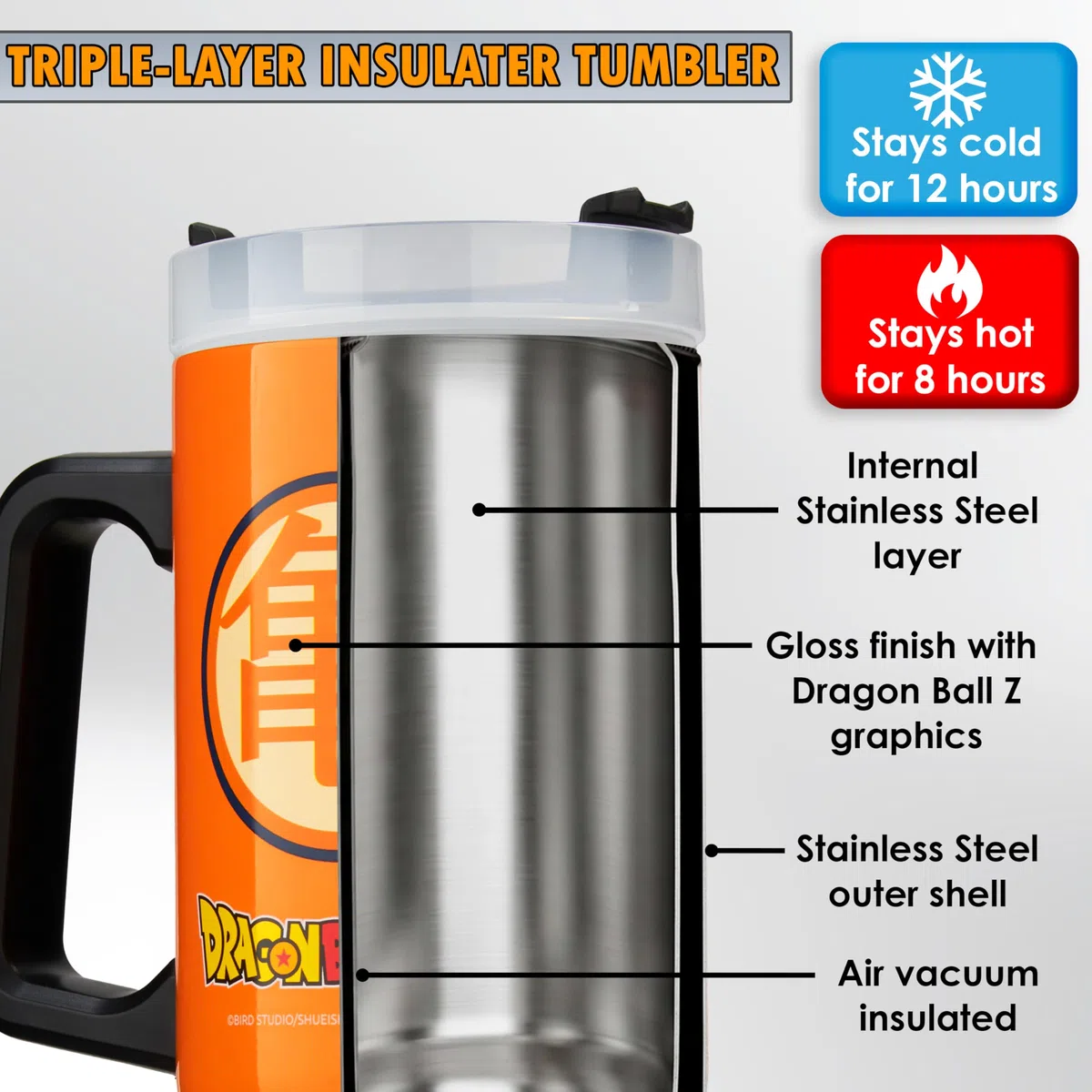Get Trend Dragon Ball Z Vaso Térmico 920 ml, Botella Acero Inoxidable, Vaso con Pajita y Asa, Mantiene Hielo 42H Frío 12H Calor 8H, Taza Cafe, BPA Free Regalo Original (Naranja Dragon Ball)