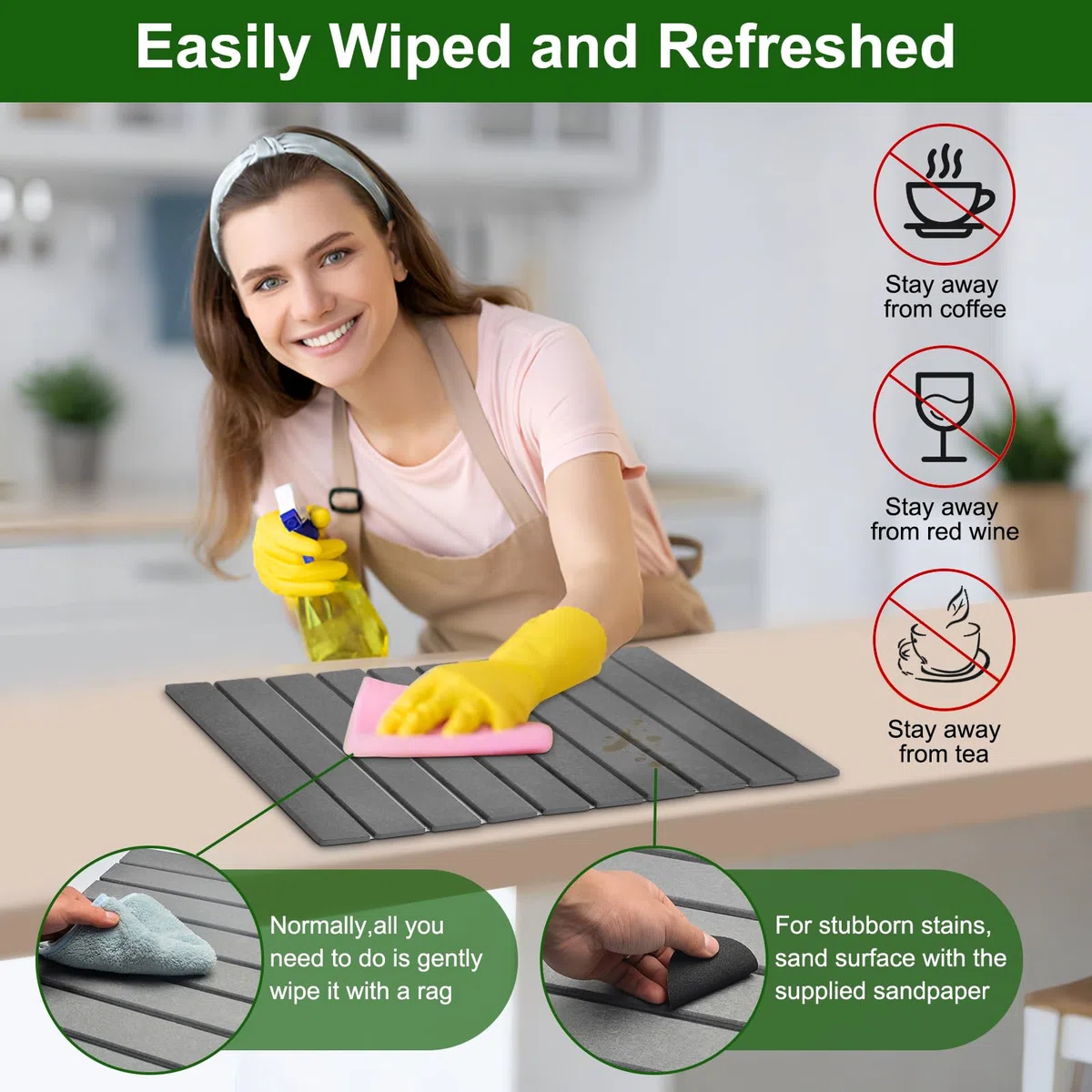 Plegable Escurreplatos para Vajilla: Alfombrilla de Diatomita Absorbente para La Cocina para Vajilla Botellas y Tazas-Secado Rápido Resistente Escurridora- Ideal para Cocina y Baño-60 x 40 cm