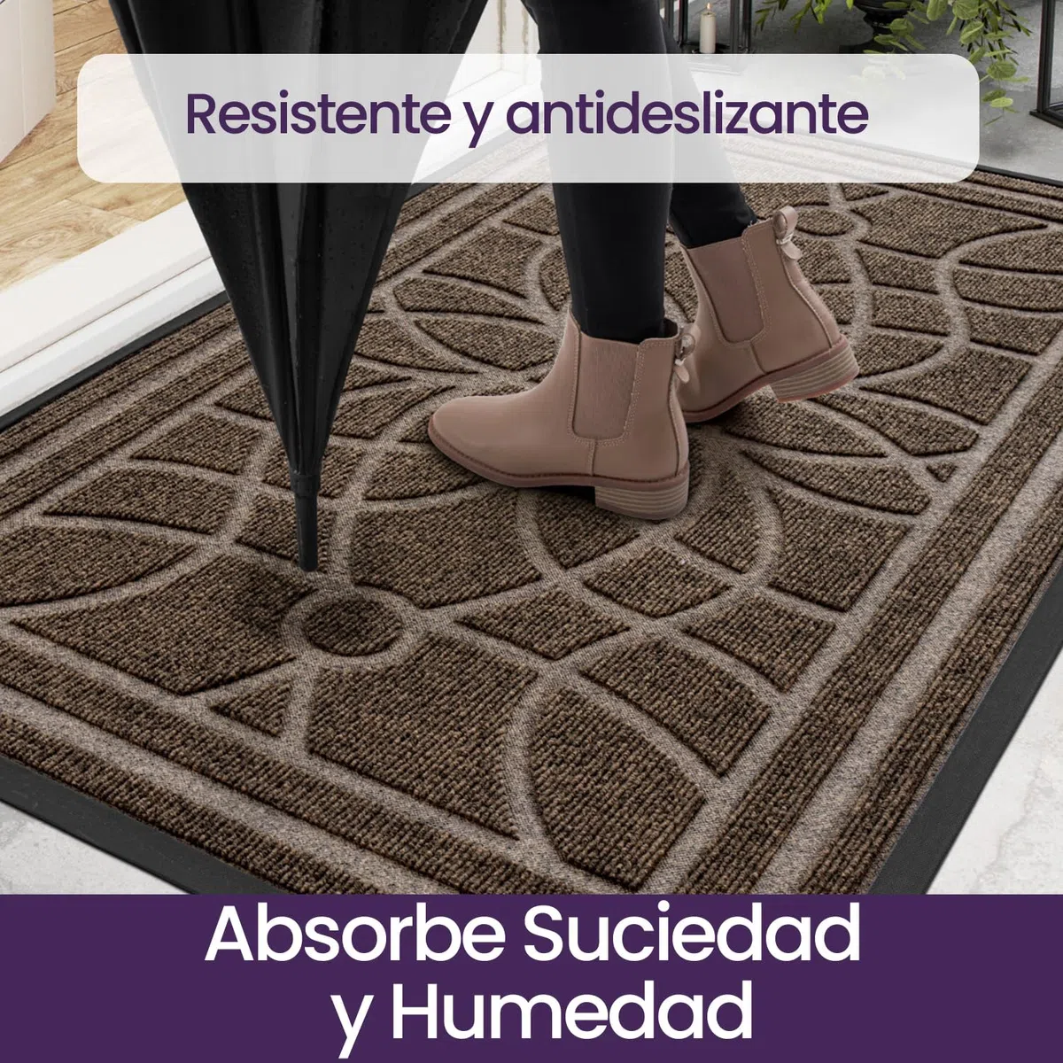 DEXI Felpudo Entrada Casa 44 x 75 cm, Felpudos Exterior Antideslizante y Lavable, Impermeable Alfombra Atrapar Suciedad para Puerta Principal, Balcón, Jardín, Marrón