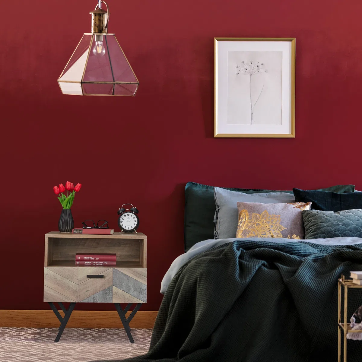 Relaxdays Mesita de Noche, Estilo Industrial, Mesa Cama, Salón o Dormitorio, Mueble Auxiliar, 53 x 50 x 42 cm, Marrón