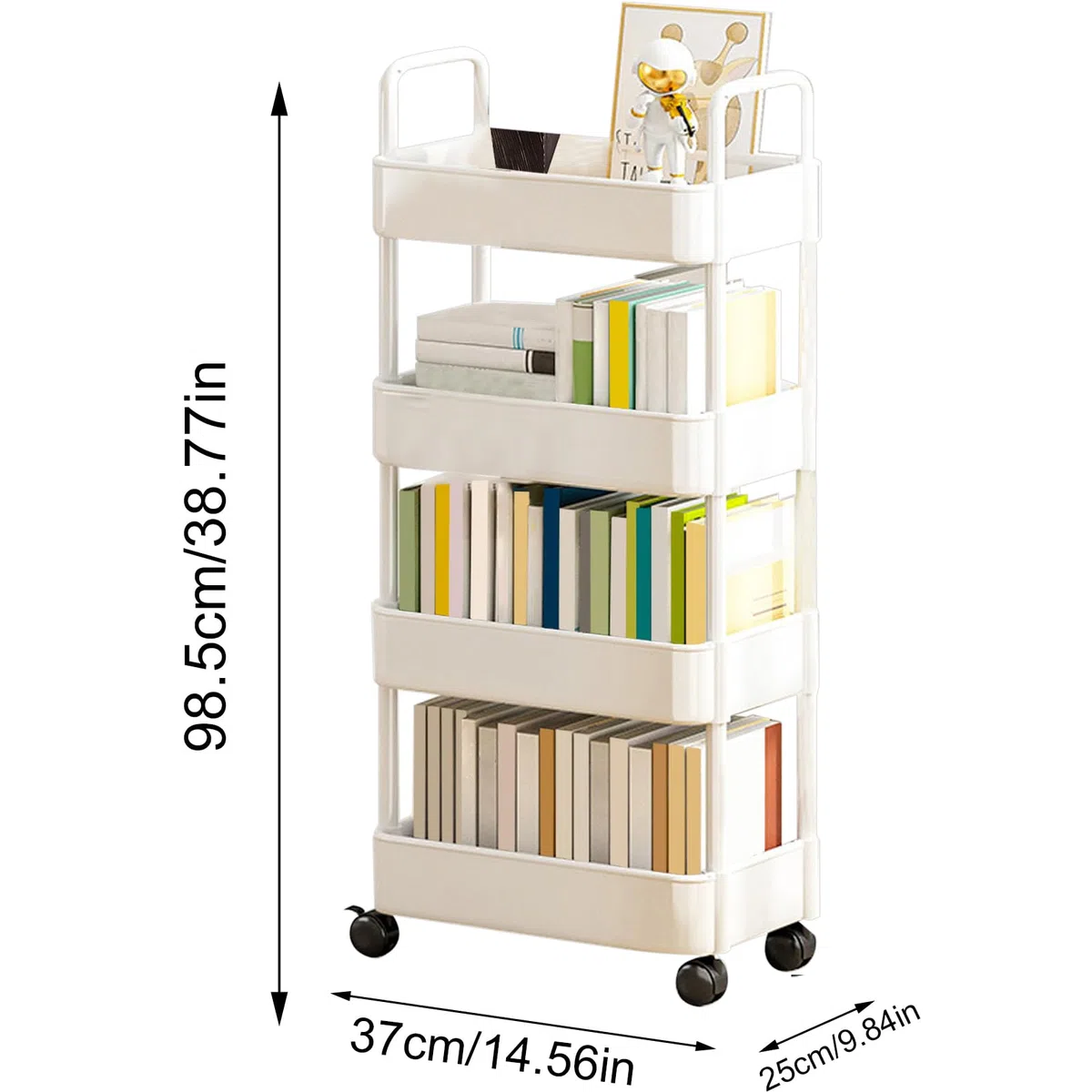 Carro de Almacenamiento con Ruedas, Carro Rodante Utilitario 3/4 Niveles, Carrito Multifuncional para Organización para Libros Biblioteca, Habitación, Baño, Oficina
