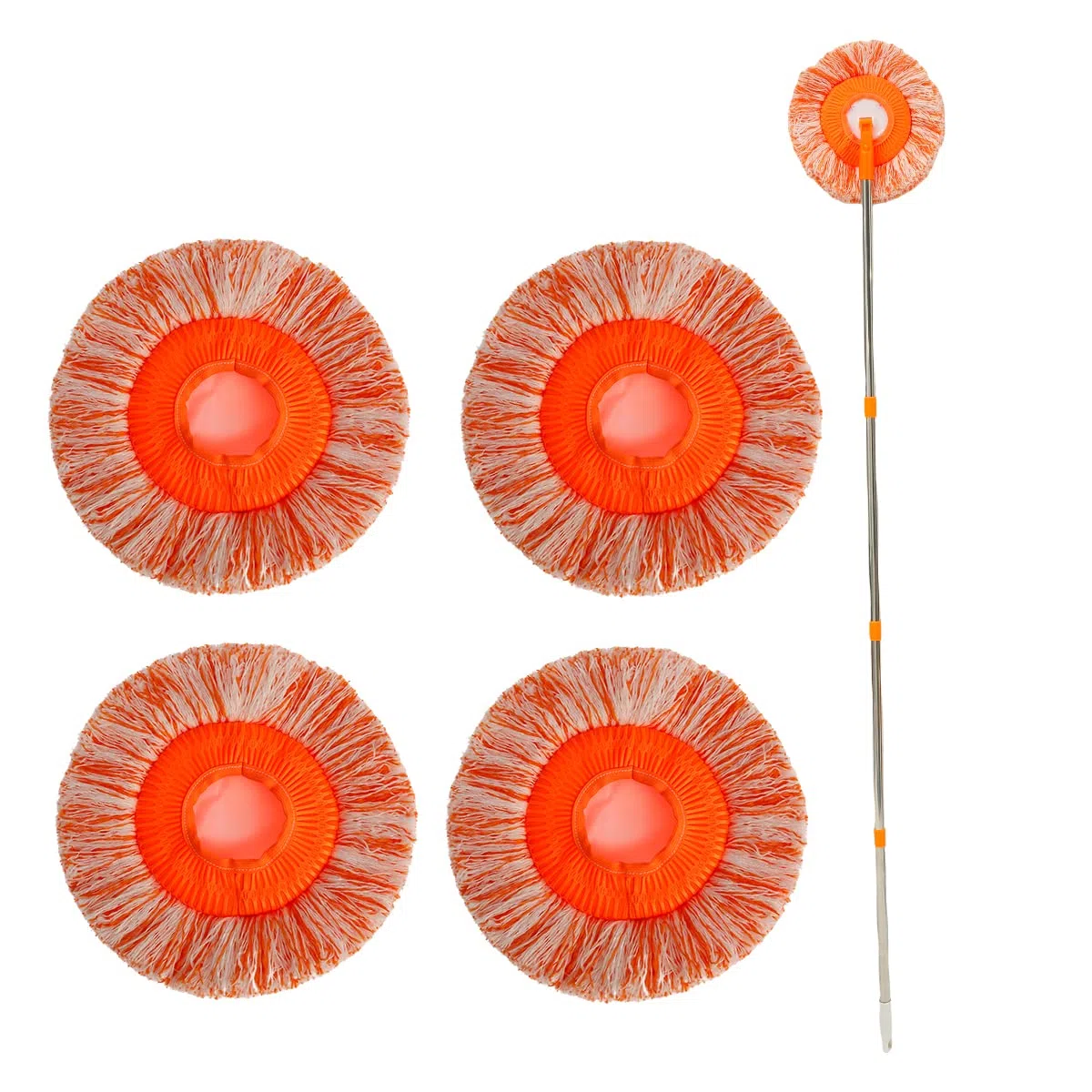 Mopa de limpieza giratoria de 360 grados con 4 barras extraíbles y 4 cabezales de fregona intercambiables, kit de limpieza de ventanas de polvo de microfibra redondo ajustable para pared (B)