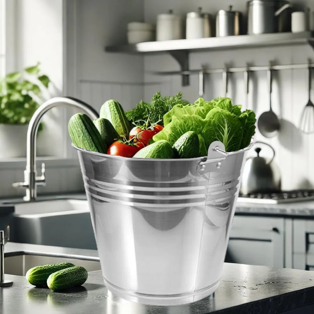 Cubo Acero Inoxidable de 12L, Balde Metal Multiuso, Ideal para Jardinería, Barreño para Agua, Hogar, Líquidos, Abono y Mortero (12 litros)