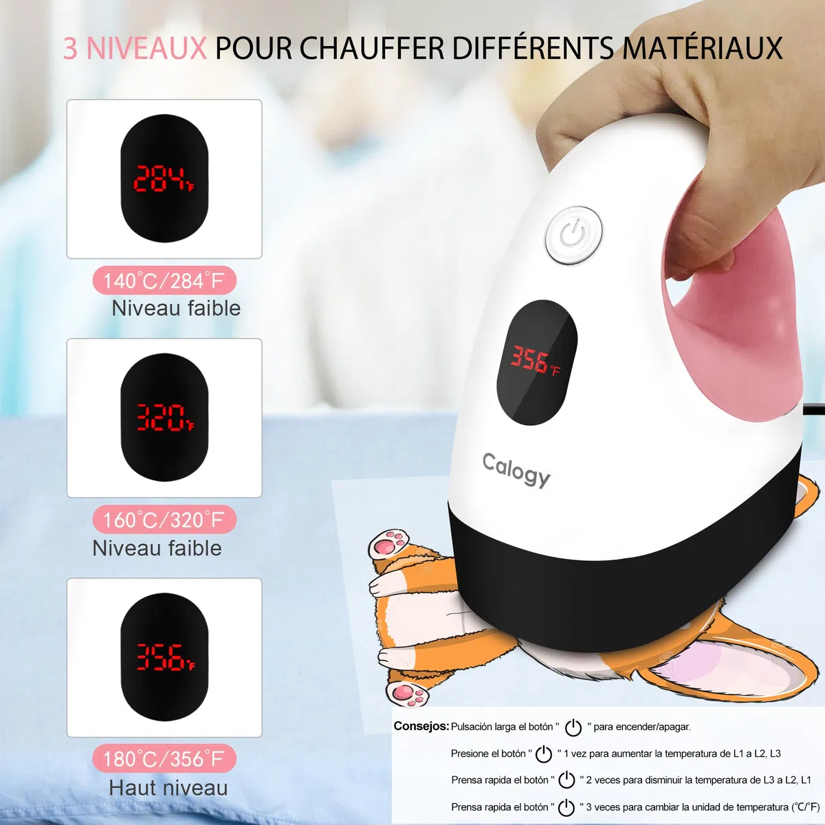 Calogy Mini Prensa De Calor, Impresora De Transferencia De Calor, Plancha Led Pequeña Y Portátil, Control De Temperatura, Base De Seguridad Aislada, Se Adapta A Manualidades, Gorras (Blanco Rosa)