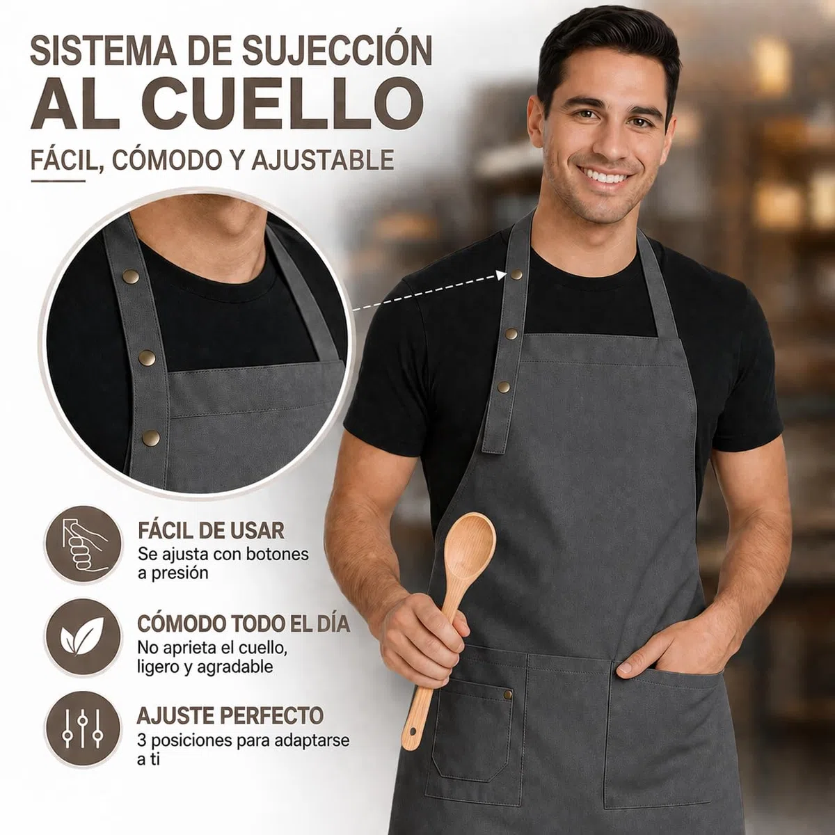 2 Delantal Cocina Hombre Mujer con Bolsillos, Impermeable y Ajustable. Delantal Camarero – Mandil Cocina Hostelería, Restaurante