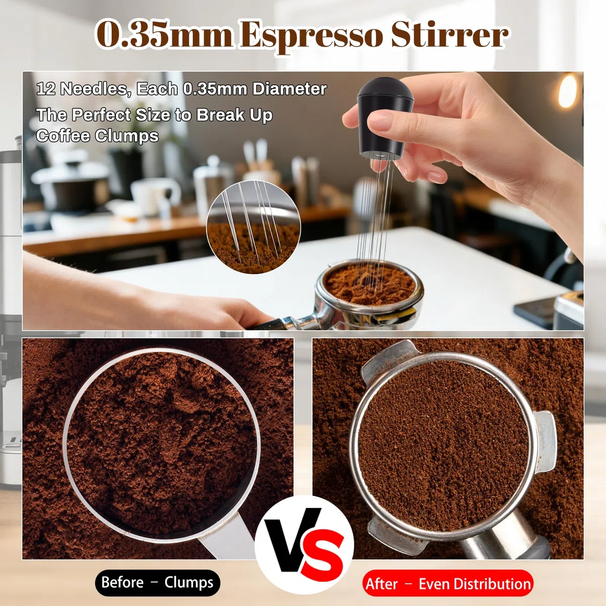 Set Accesorios Cafe 51mm, Kit Barista con Tamper 51mm, Anillo Dosador 51mm, Herramienta WDT Cafe 12 Agujas (0.35mm), Distribuidor Cafe 51mm y Alfombrilla Silicona - Prensador de Cafe para Cafeterías