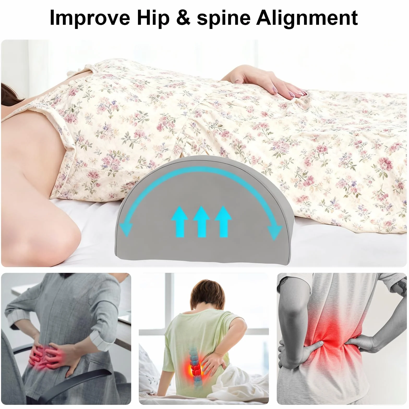 Almohada Piernas Dormir, Almohada Rodillas para Dormir en Forma de Media Luna, de Memory Foam, Alivia el Dolor de Espalda y Caderas, Ideal para Dormir de Lado y para Fisioterapia