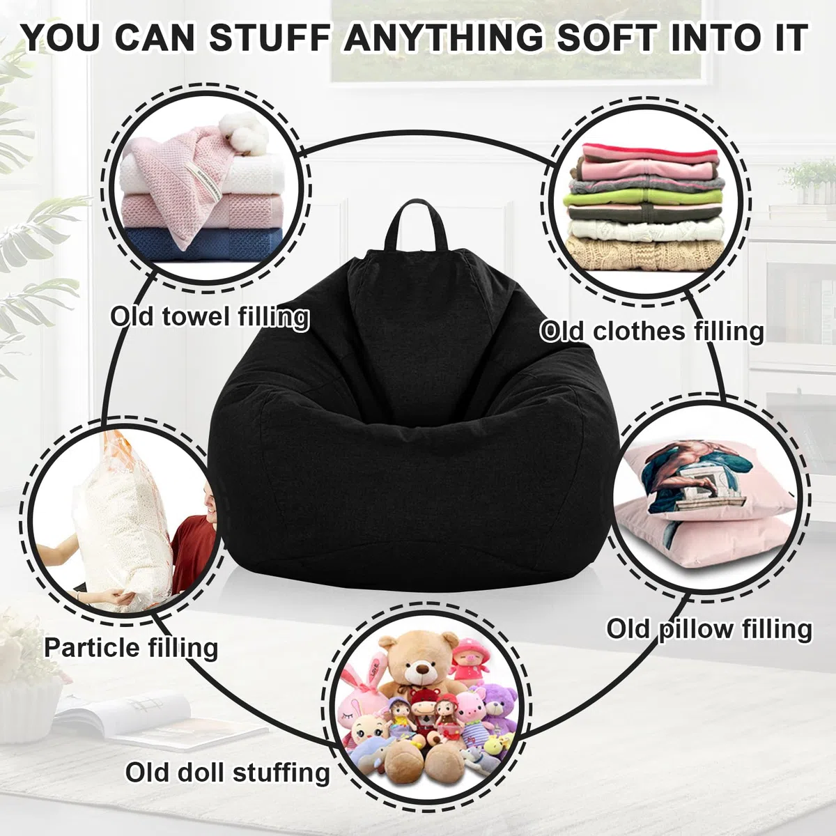 MeYuxg Puff Salon Adulto, Puff Gamer XL,100x120 cm Sin Relleno, Solo Funda para Niños y Adultos, Bean Bag para Videojuegos para Interior y Exterior, Salón y Sala de Juegos (Negro)