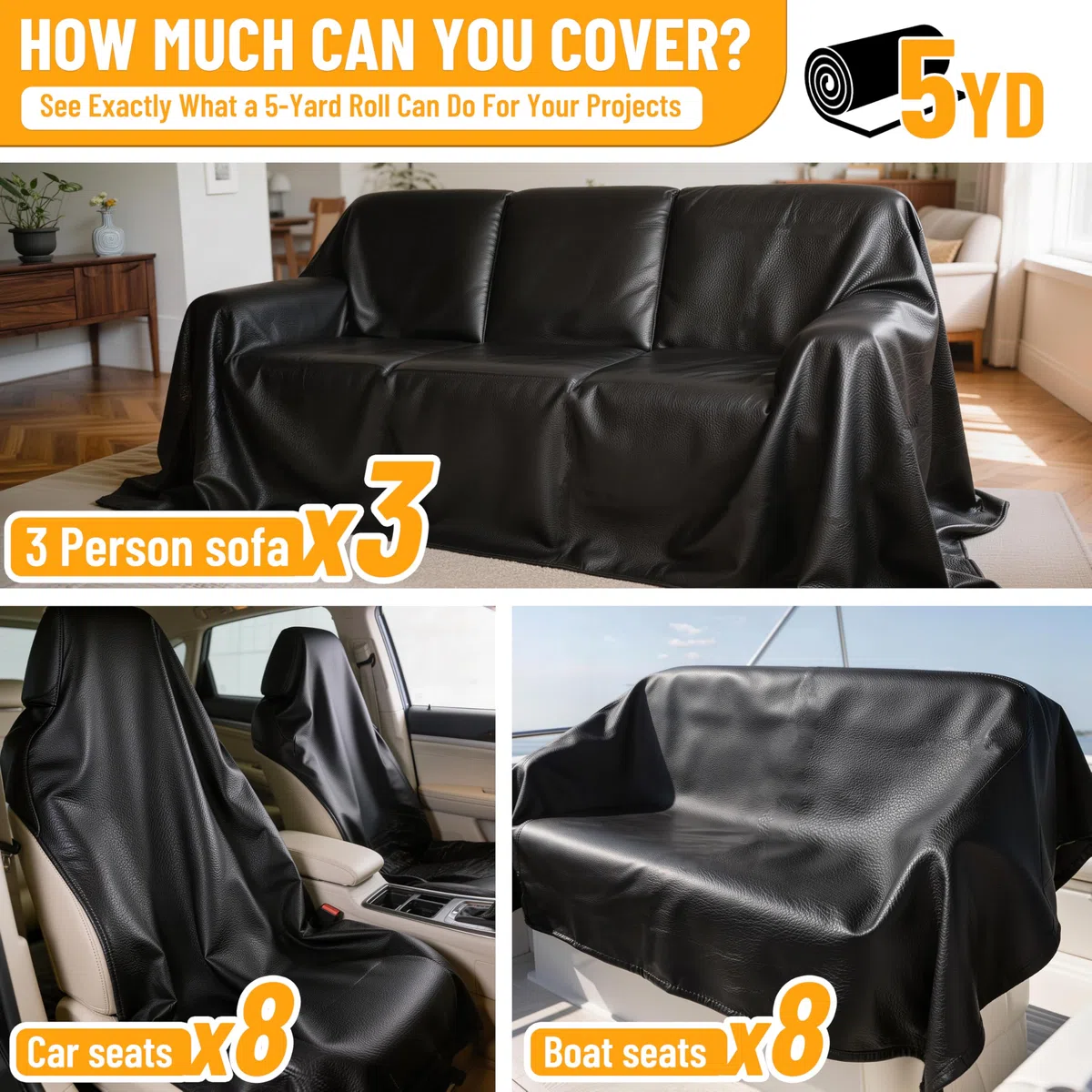 Meneng Tela de cuero de vinilo marino: rollo de 5 yardas de vinilo resistente para asiento de barco, impermeable y resistente a los arañazos, para tapicería marina, cojín y silla para exteriores