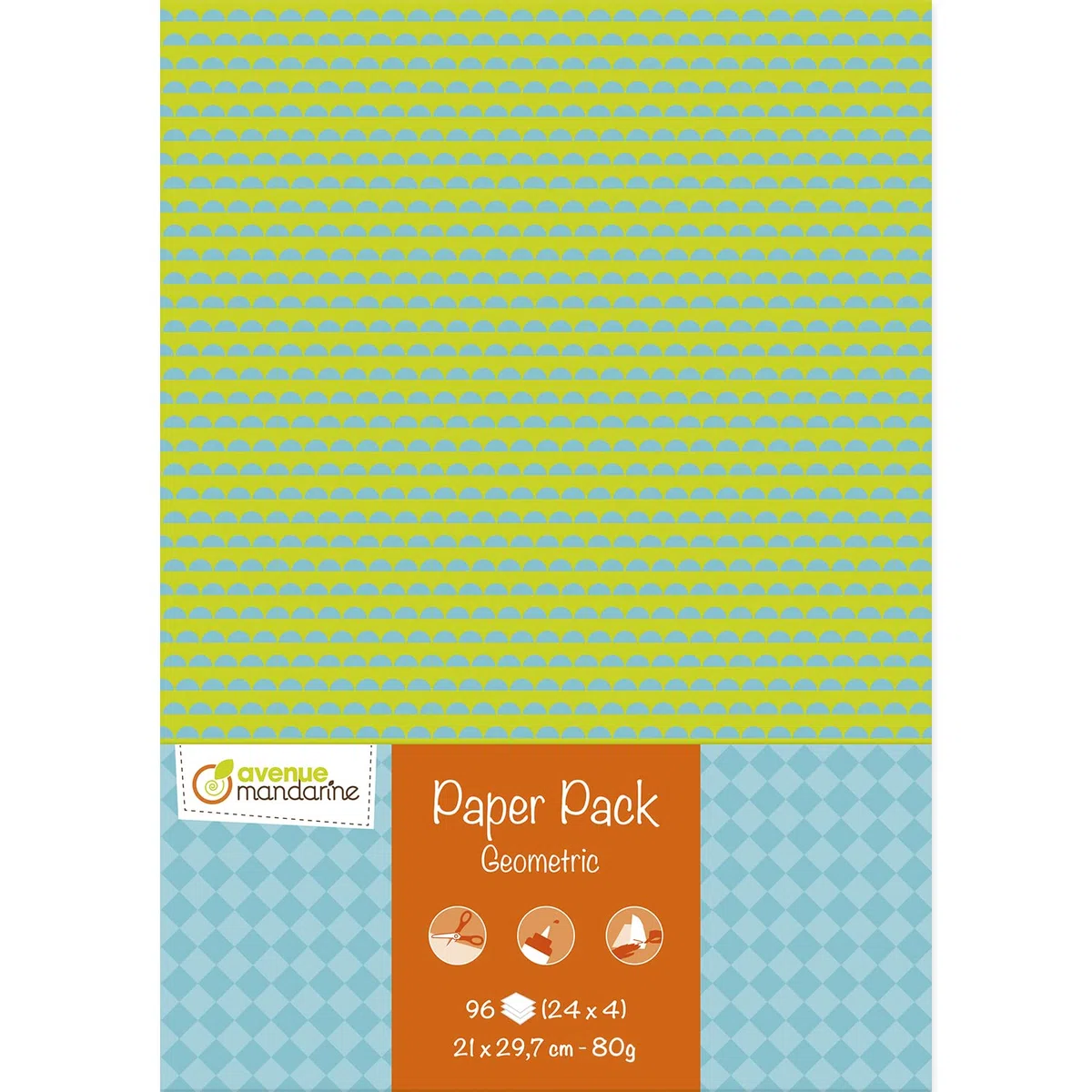 AVENUE MANDARINE - 96 hojas impresas con motivos geométricos - Ocio creativo, scrapbooking y DIY - 24 diseños decorativos x 4, doble cara - A4, 21 x 29,7 cm 80 g - CC058C Paper Pack Geometric