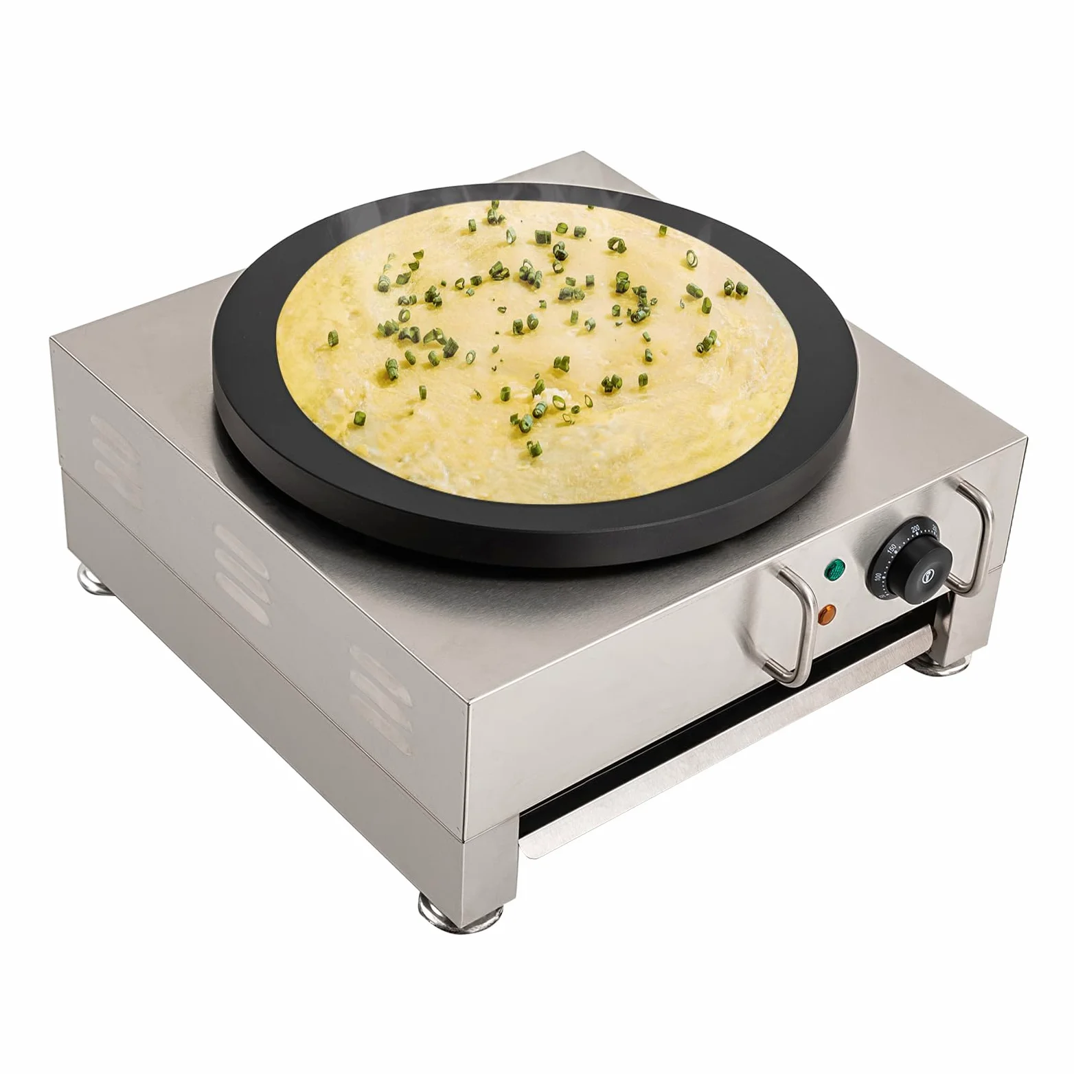 2800 W, 40 cm de diámetro, máquina para crepes con carcasa de acero inoxidable, placa antiadherente y control de temperatura, adecuada para uso doméstico y comercial