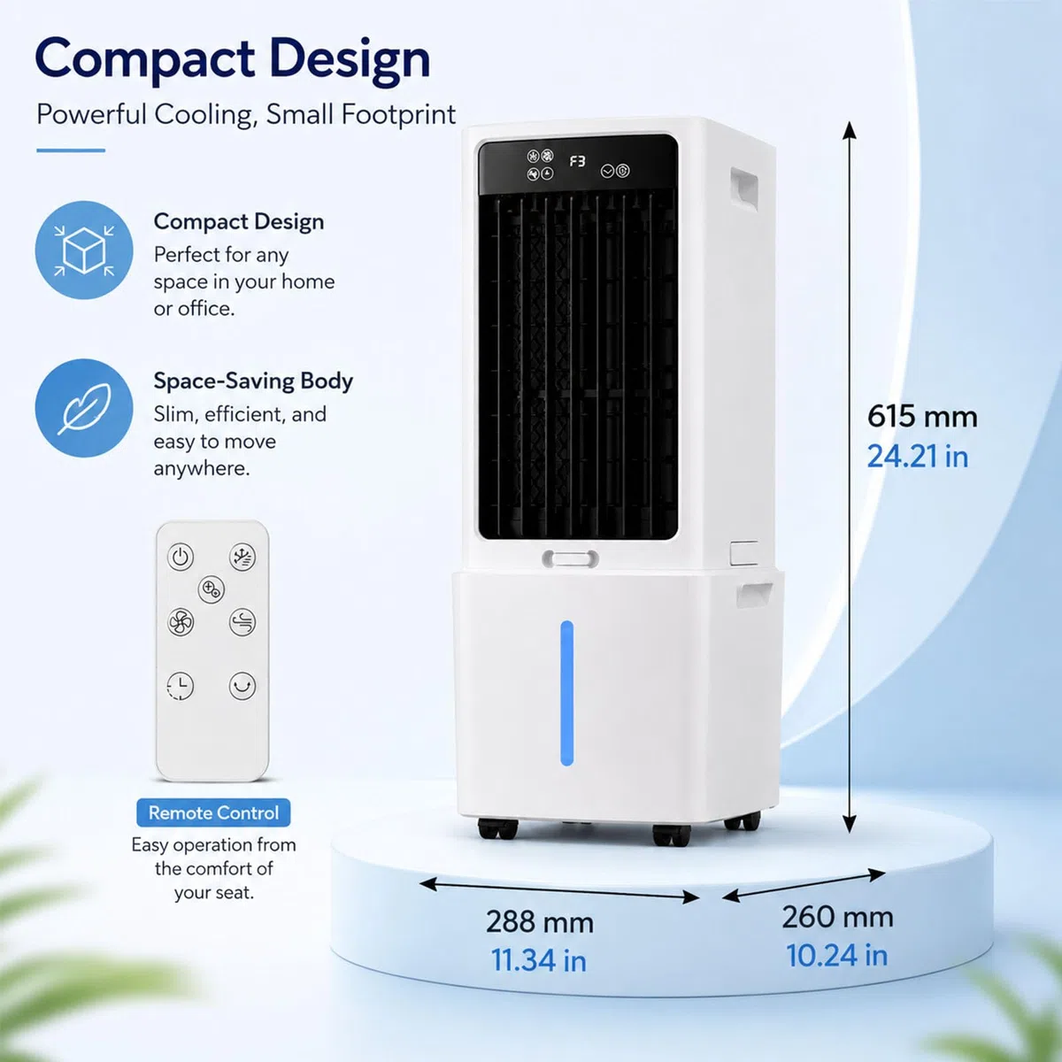 Enfriador de Aire Portátil, Climatizador Evaporativo 12L Silencioso, 3 Velocidades, Ruedas Giratorias, para Habitación Casa, 6 Cajas de Hielo (288x260x615mm)
