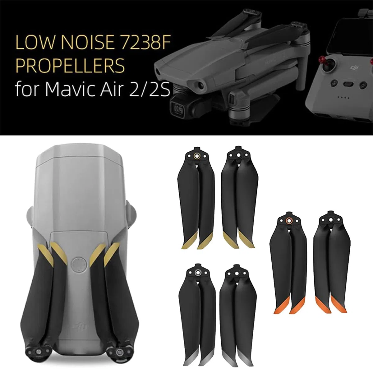 Gdraco Air 2S Hélices silenciosas plegables 7238F para DJI Mavic Air 2/Air 2S Drone Accesorios (8 unidades)
