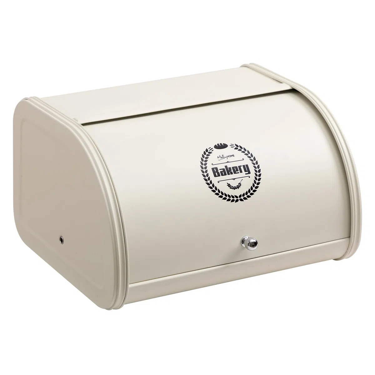 HollyHOME Panera con Cuerpo de Acero Inoxidable Paneras de Metal para Cocina Contenedores de Almacenamiento de pan con Tapa Enrollable de Fácil Almacenamiento, Crema