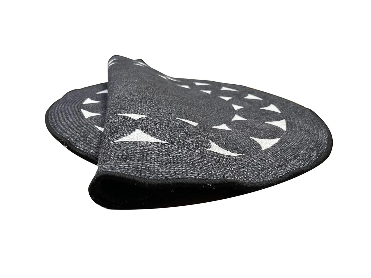 MANI TEXTILE LEYLIM - Alfombra Redonda (90 x 90 cm), Color Negro y Blanco
