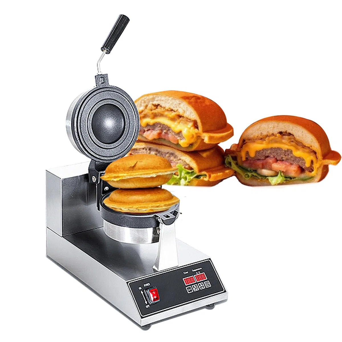 Máquina para hacer waffles comercial para hamburguesas, con pantalla digital, para hacer hamburguesas con helado, con temporizador y ajuste de temperatura, para rellenar hamburguesas, panini