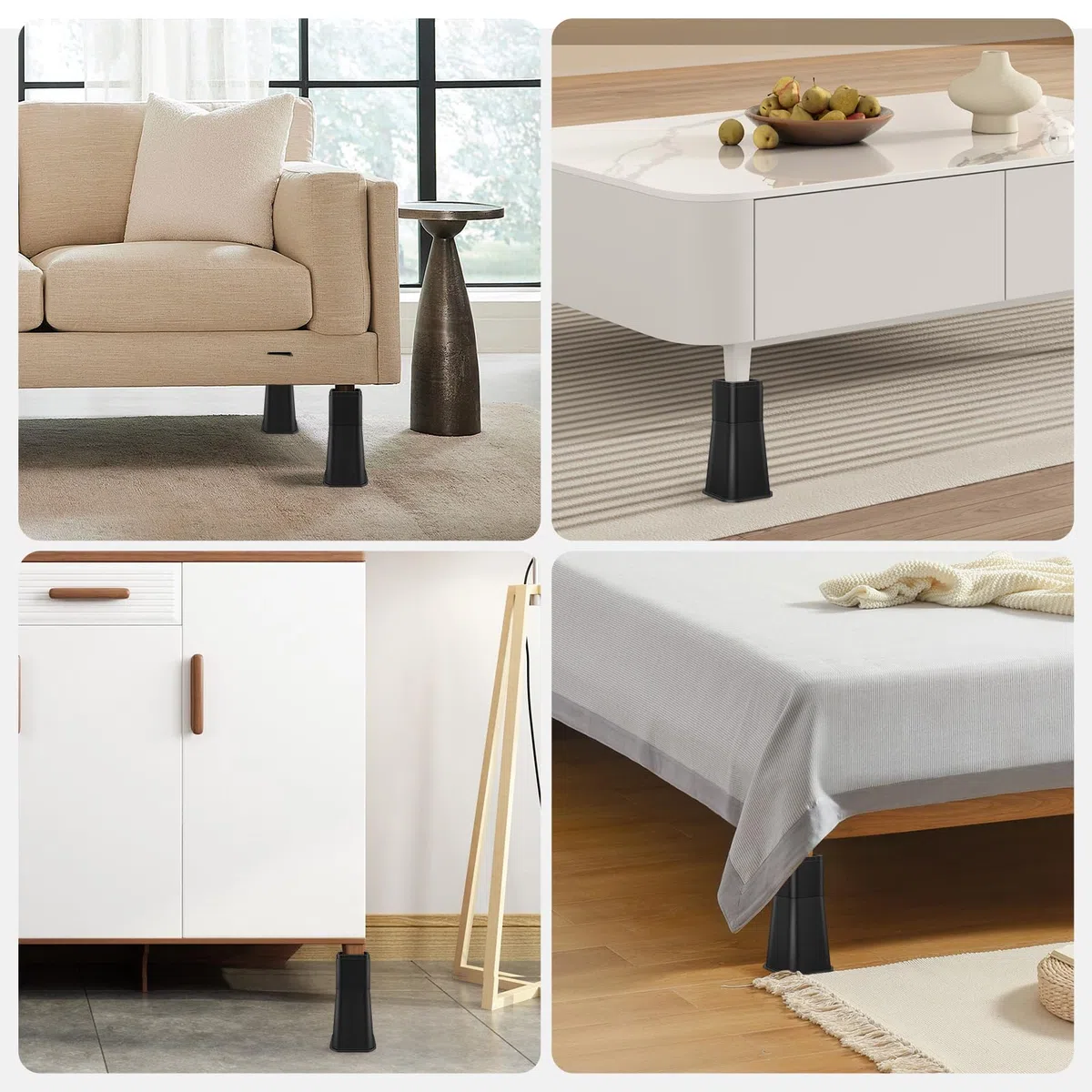 Elevadores ajustables para muebles de cama, elevadores resistentes tanto para postes como para ruedas de muebles, sofá, cama, silla, mesa (paquete de 4, 12 pulgadas)