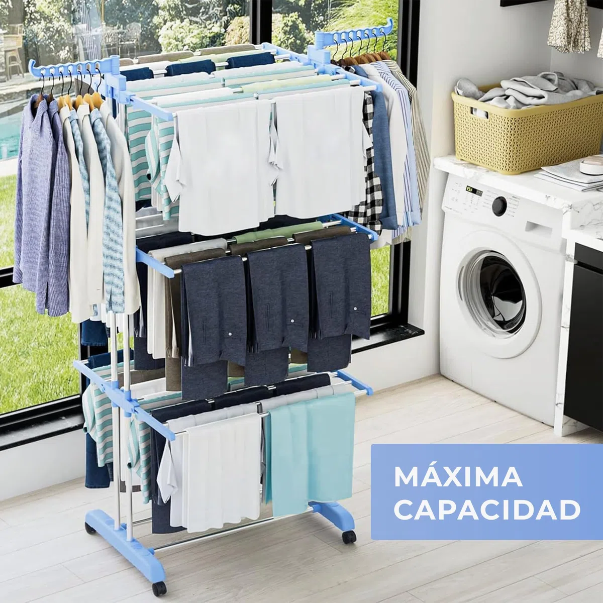 JUPPLIES Tendedero Vertical Plegable 175 cm Extensible 4 Niveles – Acero Inoxidable con Alas Giratorias y Ruedas – Compacto y Montaje Fácil para Piso, Cocina o Balcón