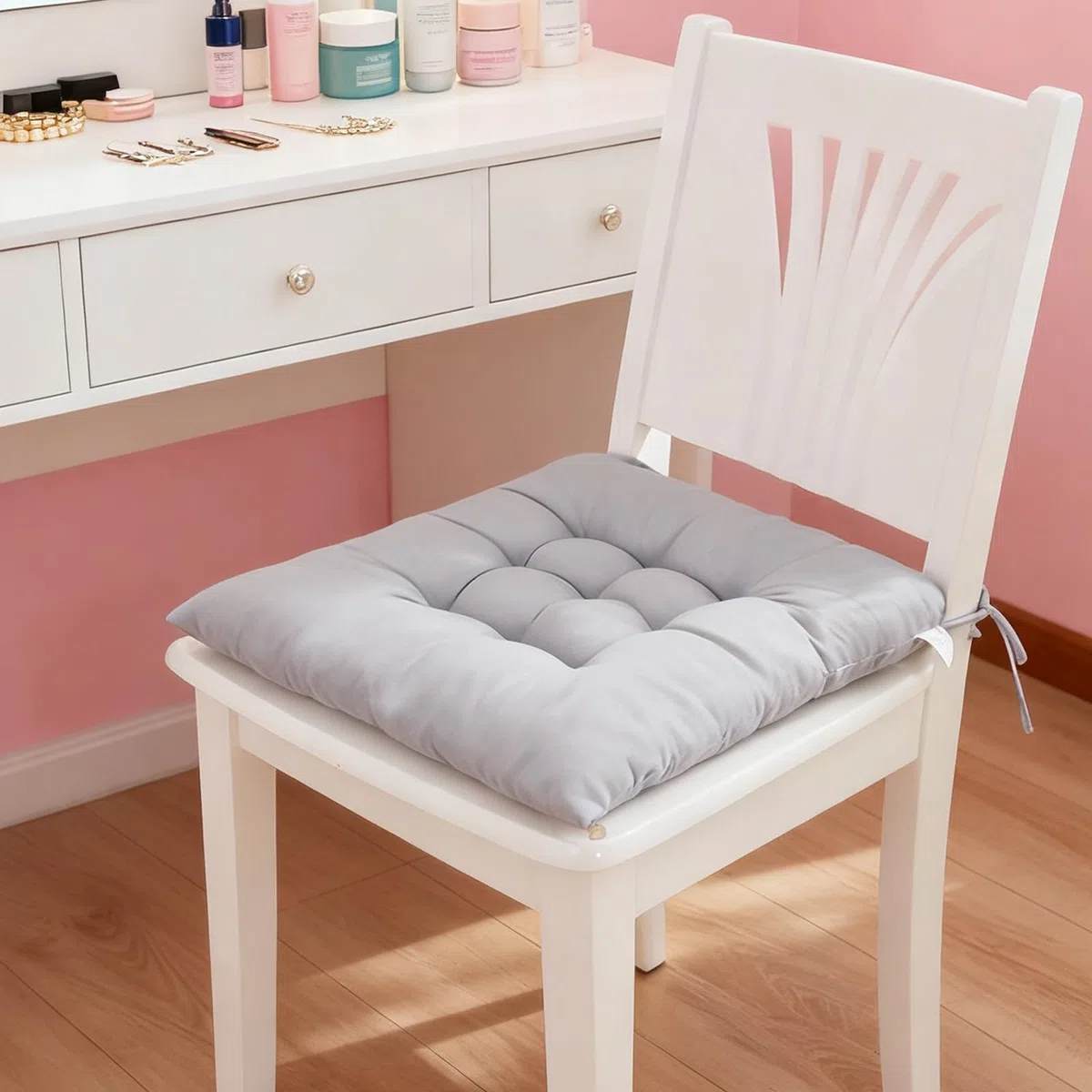 FARYODI Juego de 4 cojines para silla con cintas, cómodos cojines de asiento de 40 x 40 cm, para interior y exterior, jardín, balcón, terraza y comedor
