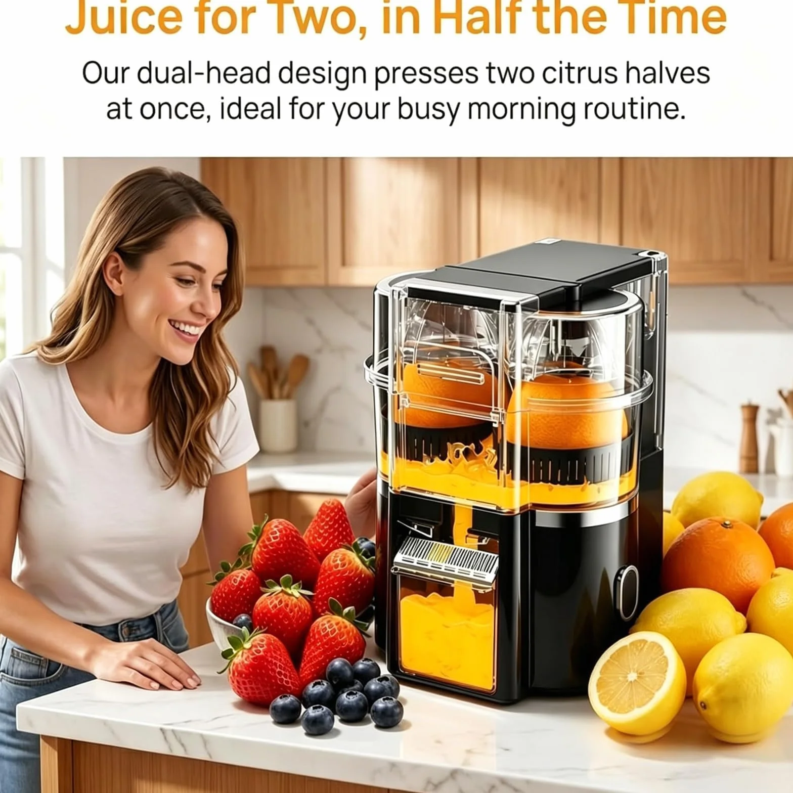Exprimidor De Cítricos Automático De Doble Cabezal, Exprimidor Cítricos | Juice Maker con motor de 18000 Rpm, extractor de jugo inalámbrico de 2 velocidades para naranjas, limones y limas(Black)
