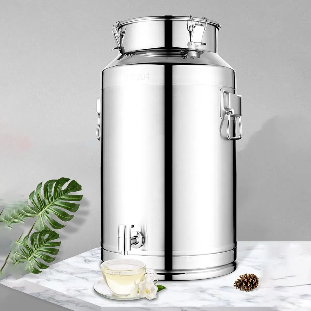 Recipiente De De Acero Inoxidable - 5L/9L/14L Utensilios De Cocina De Acero Inoxidable Herméticos Con Tapa,Bidón De Para Hogar Y Senderismo | Para Leche, Vino, Cerveza, Harina, Café, Azúcar,