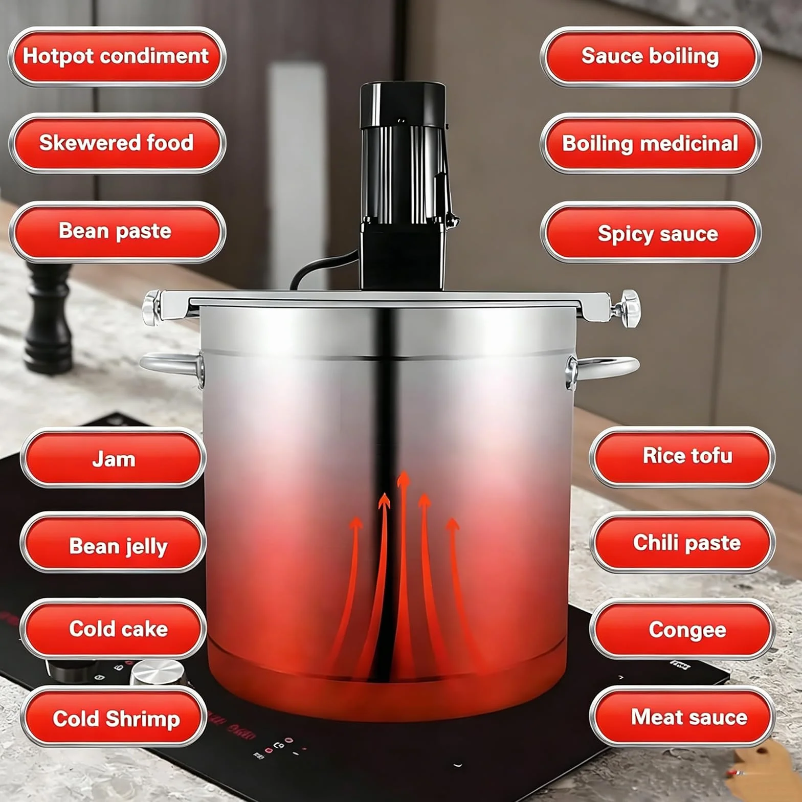 Mezclador de alimentos comercial, mezclador eléctrico de calefacción con velocidad ajustable, raspador de 4 cuchillas para cocinar y condimentar, capacidad de 20 L a 85 L, mezclador automático para