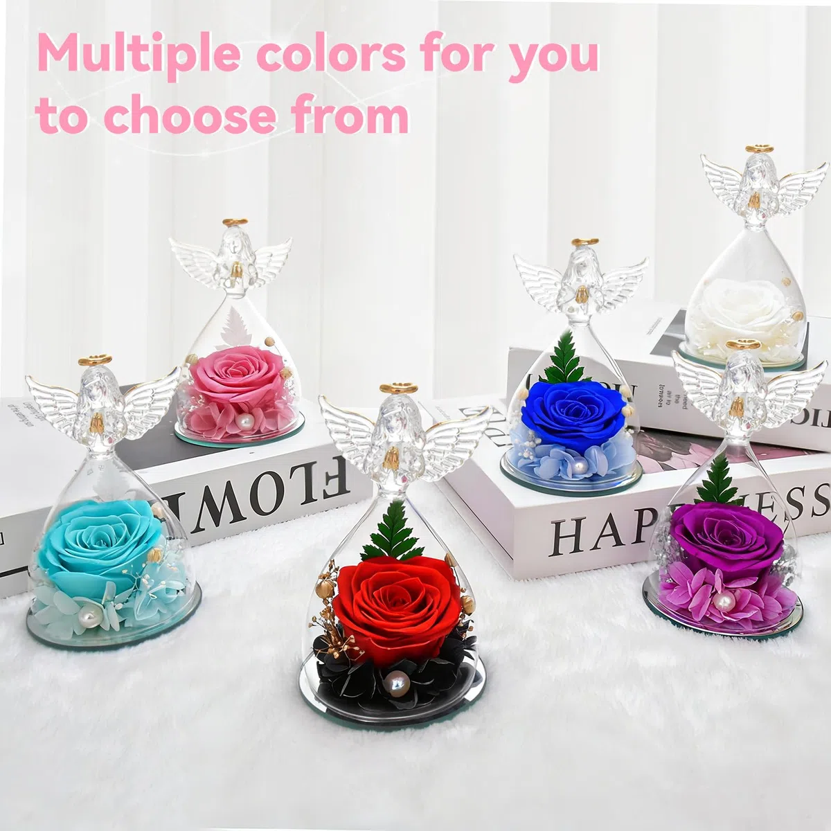 Regalos Navidad de Angel para Mamá Ella, Rosa Eterna en Cúpula de Cristal de Angel, Flores Preservadas Regalos Navidad Mama Abuela San Valentín Dia De la Madre Aniversario Pareja