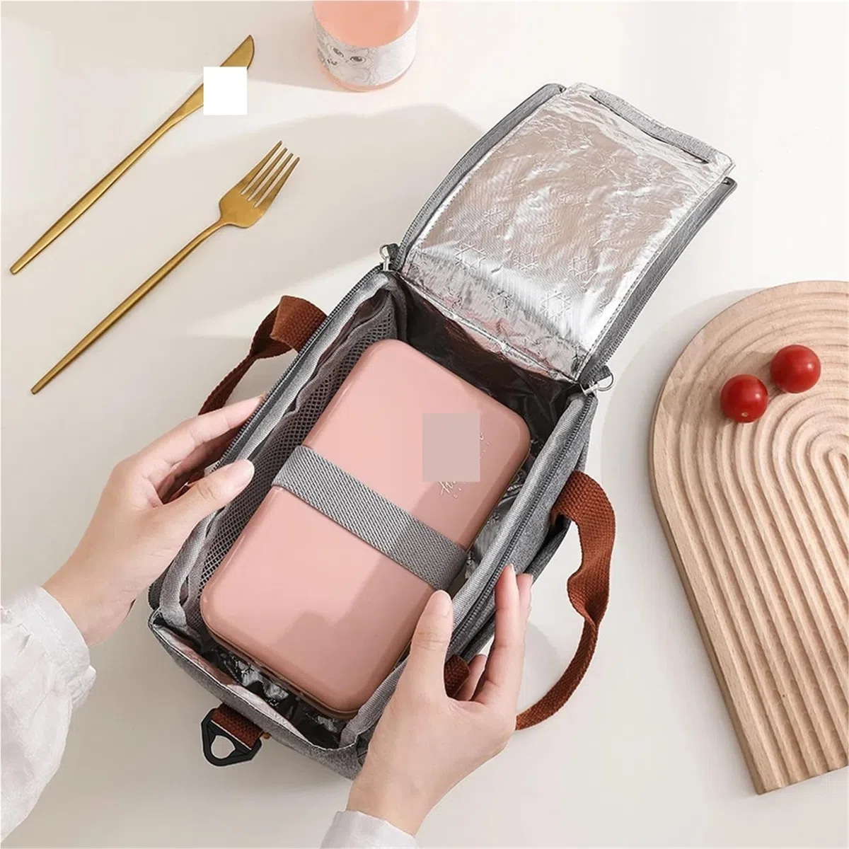 Bolsa De Almuerzo Fiambrera aislante térmica de tela Oxford, bolso almacenamiento, bolsas multifuncionales for escuela, oficina, Picnic, almuerzo, 2 uds(Black)