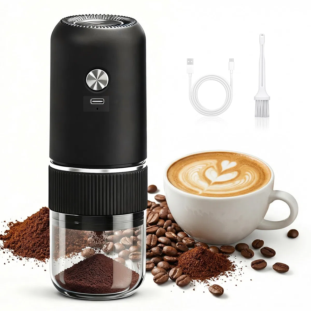 Molinillo de Café Eléctrico, USB Rechargeable Molinillo de Cafe con Mecanismo de Cerámica, Grosor Ajustable Moledor de Cafe Portátil Molino Café Expreso Eléctrico para Hogar, Oficina