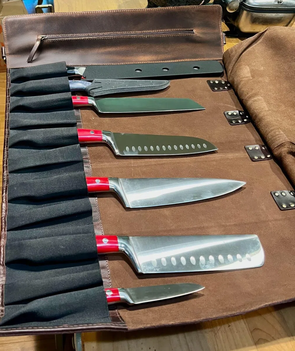 Rustic Town Rollo de Cuchillo de Chef de Piel auténtica, Rollo Multiusos