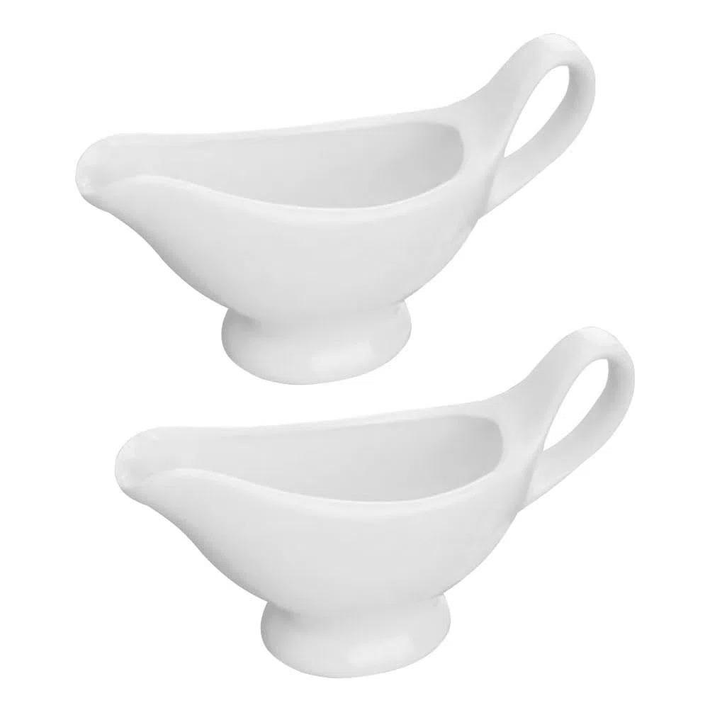 Angoily Juego de 2 salseras de porcelana de 110 ml con asa, recipiente para salsas clásicas con vertido de labios para salsa, aderezos para ensaladas, caldo de leche, crema, zumo de queso,
