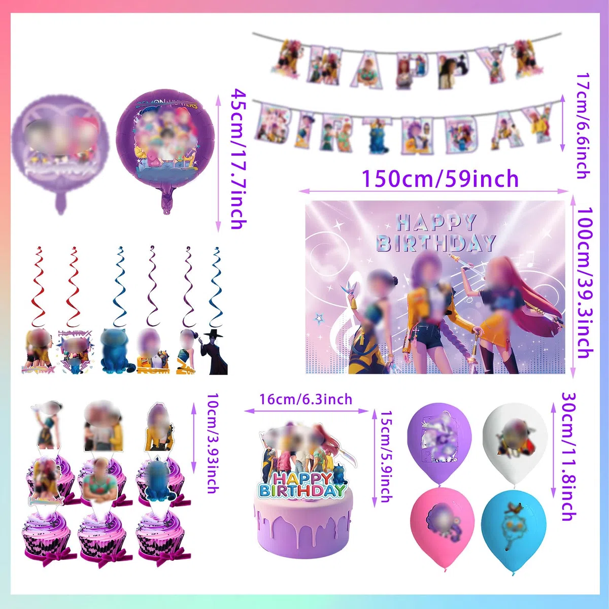 Kit de decoración de cumpleaños estilo anime de 51 piezas:Pancarta,Fondo,Globos de cumpleaños infantiles y adorno para pastel.Ideal para fiestas infantiles