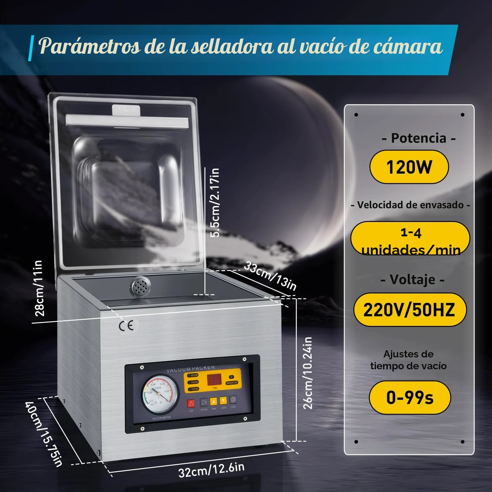 Envasadora al vacío de cámara de 220 V, 120 W, 5,5 litros/s, de acero inoxidable, para alimentos, 3 en 1, multifuncional, mesa profesional para alimentos secos y húmedos, OT-6313