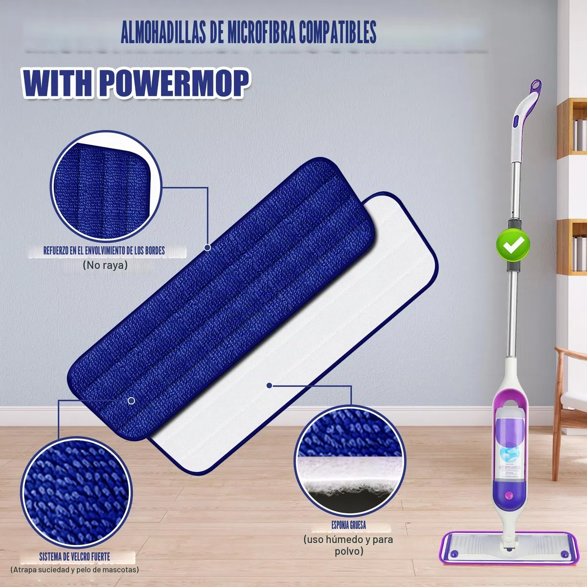 Mopa con Pulverizador Fregona Mopa- EXEGO Mopas de Limpieza Suelos con 3 Almohadilla de Microfibra Spray Mop Fregona Microfibra con 440ML Botella Recargables para Laminado, Teja, Suelo de Madera