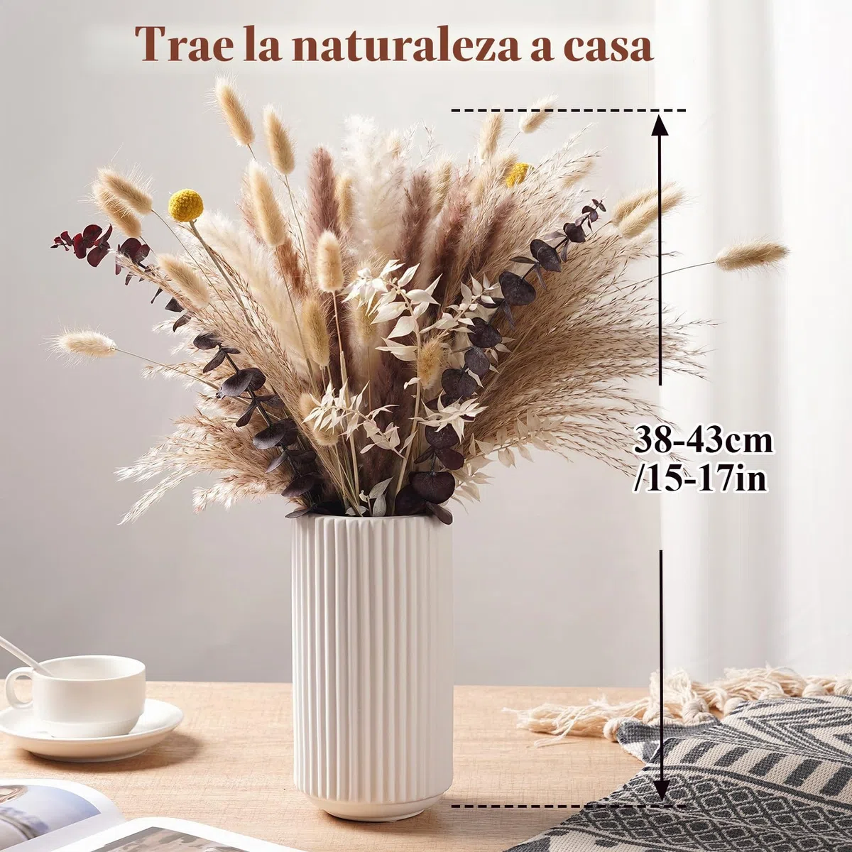 89pcs de Decoración con Pampas Secas - Decoración Boho para Mesa Pampas Marrón y Blanco para Bodas, Fiestas Rústicas y Decoración Floral Artificial de Pampas & Decoración de Verano para el Hogar