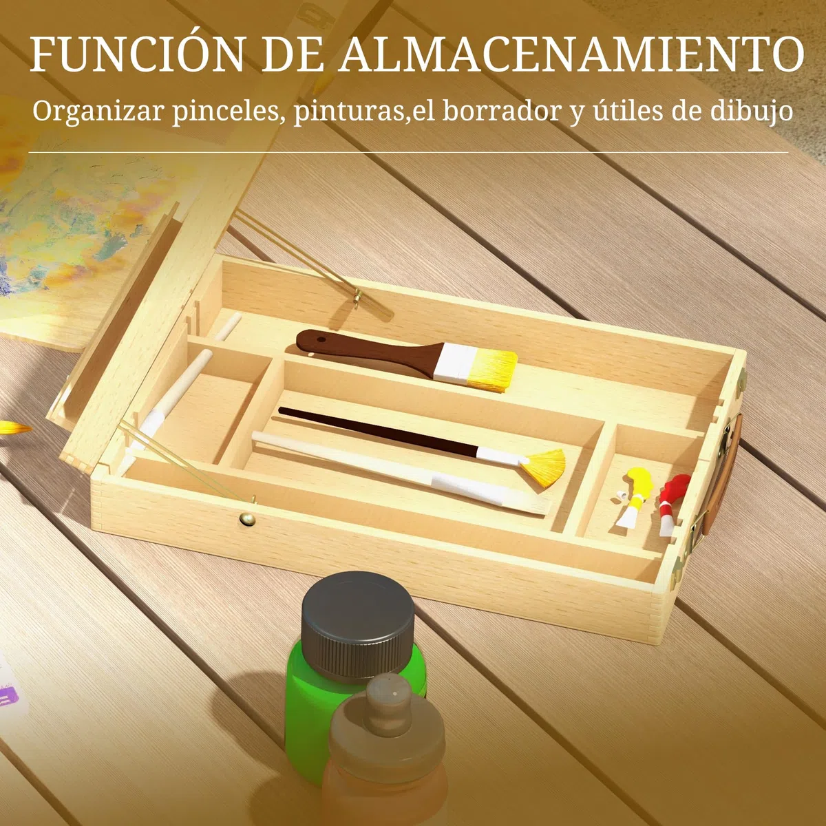 Vinsetto Caballete de Mesa Ajustable Caja de Caballete de Madera de Haya con 5 Compartimentos Tablero de Dibujo y Bocetos Plegable para Adultos Principiantes Artistas 27x41,5x42,5-74,5 cm Natural