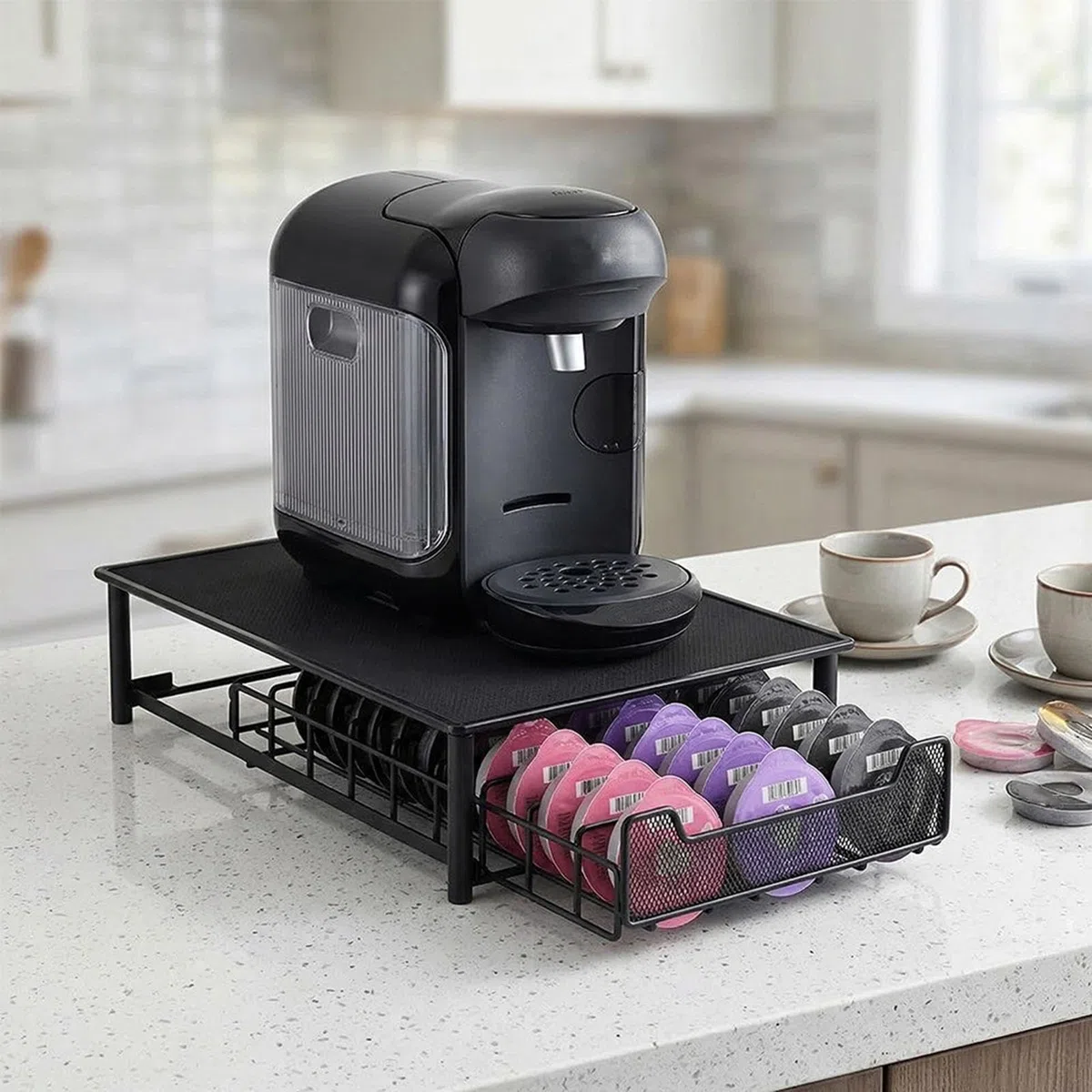 Cajón Almacenaje Cápsulas Café Estructura Metálica de Acceso Rápido con | Estante Organizador para Cápsulas para Cocina, Salón, Apartamento, Tostadora,
