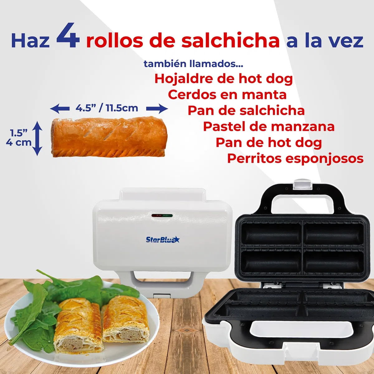 StarBlue - Máquina para hacer rollos de salchichas con libro electrónico de recetas gratis, 220-240 V 50/60 Hz 850 W Enchufe del Reino Unido Y Adaptador Europeo